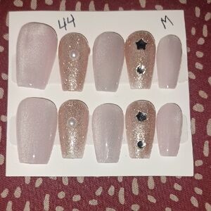 Hand Crafted Pink and Gold Nail Accessories